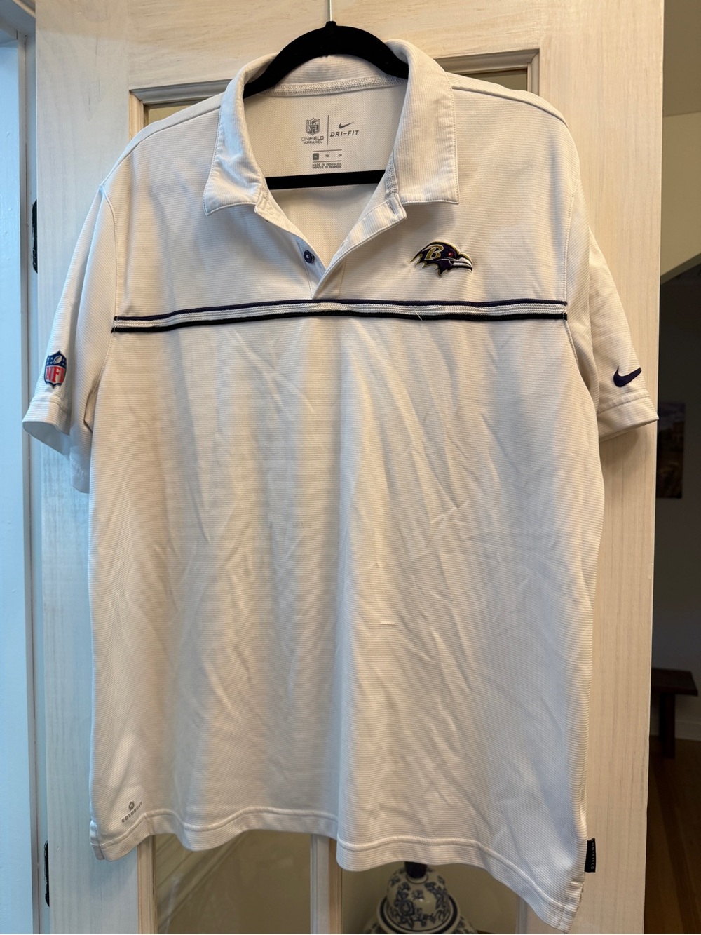 NFL White Baltimore Ravens Polo Shirt with Navy Trim